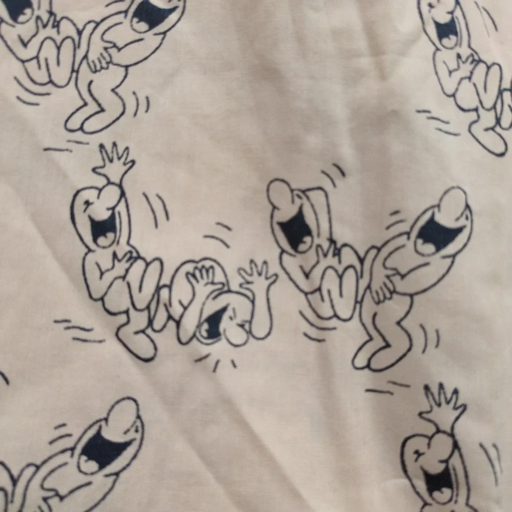 Vtg 70s Henry Syverson Laughing Men Cartoons Cal King Sheet Set Tan Black Pequot